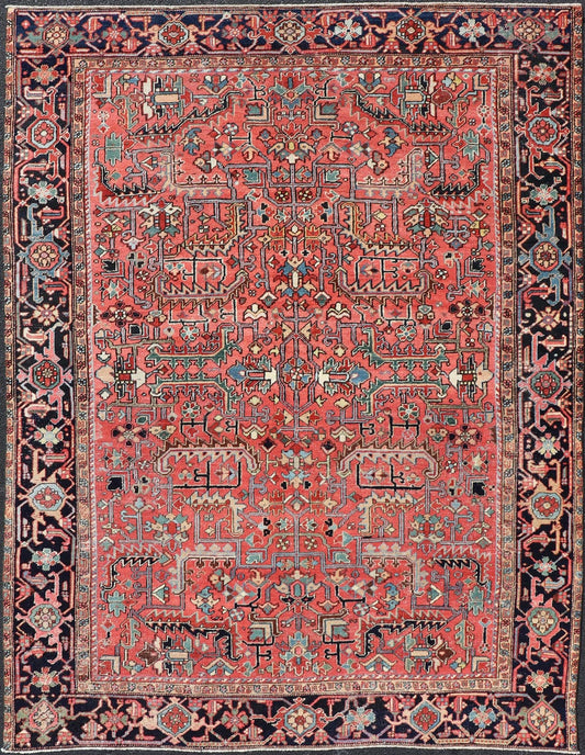 Persian Antique Heriz Rug with All - Over Geometric Design in Jewel Tones. Keivan Woven Arts / Rug / EMB - 22161 - 15110, country of origin / type: Iran /Heriz, circa 1920 Measures: 7'3 x 9'9 This lovely Antique Heriz rug, hailing from northwestern Ira... - Keivan Woven ArtsEMB - 22161 - 15110 - 20818