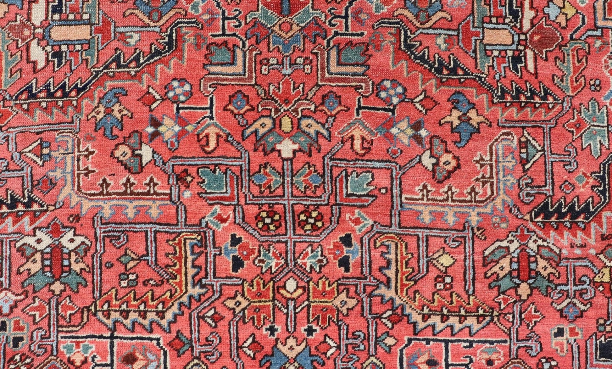 Persian Antique Heriz Rug with All - Over Geometric Design in Jewel Tones. Keivan Woven Arts / Rug / EMB - 22161 - 15110, country of origin / type: Iran /Heriz, circa 1920 Measures: 7'3 x 9'9 This lovely Antique Heriz rug, hailing from northwestern Ira... - Keivan Woven ArtsEMB - 22161 - 15110 - 20818