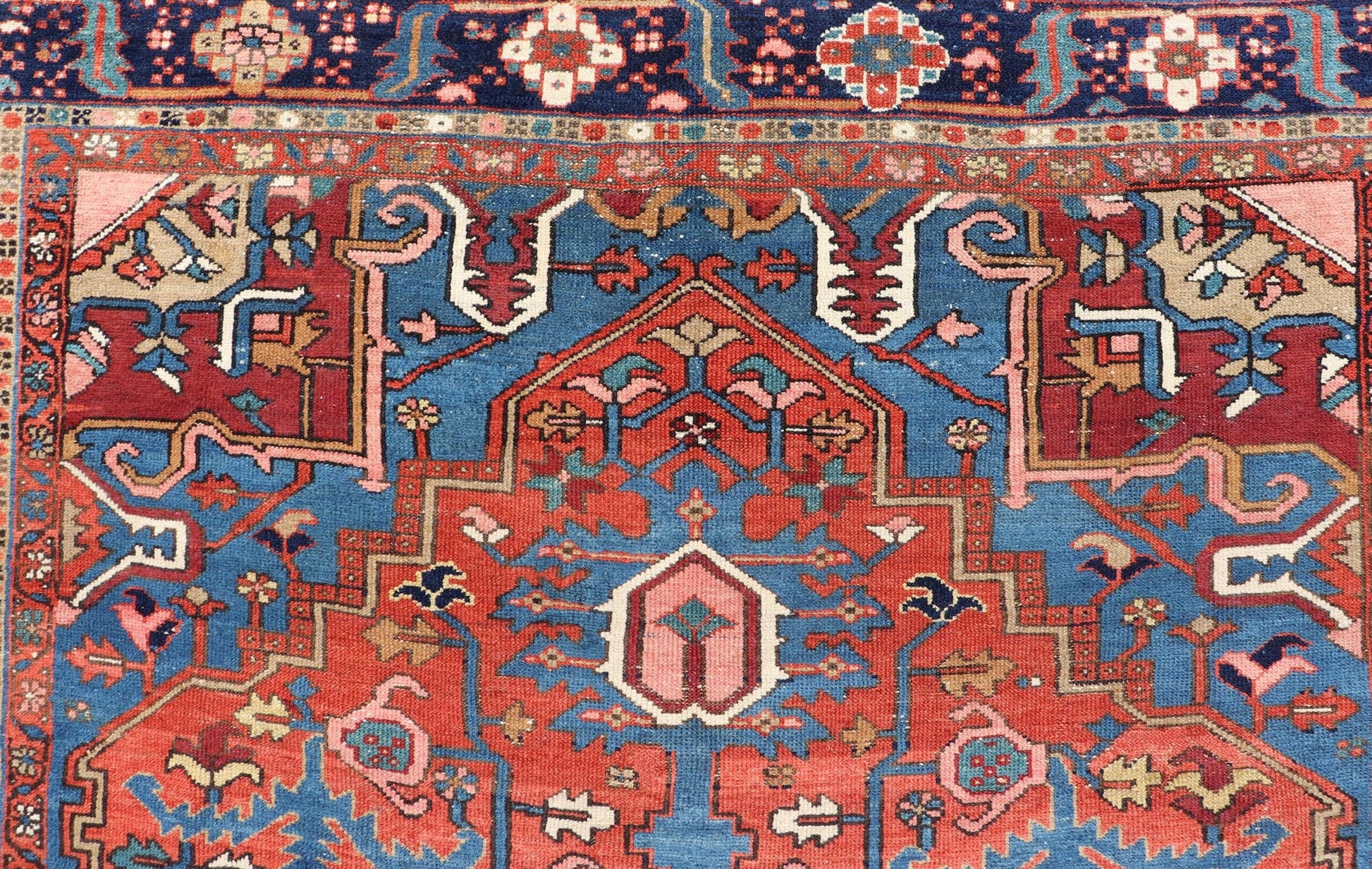 Geometric Medallion Design in Jewel Tone Antique Persian Heriz - Serapi Rug. Hand Knotted Antique Heriz - Serapi Rug, Keivan Woven Arts / rug EMB - 22162 - 15036, country of origin / type: Persian / Heriz, circa Early - 20th Century. Measures: 7'4 x 11... - Keivan Woven ArtsEMB - 22162 - 15036 - 20457Rug