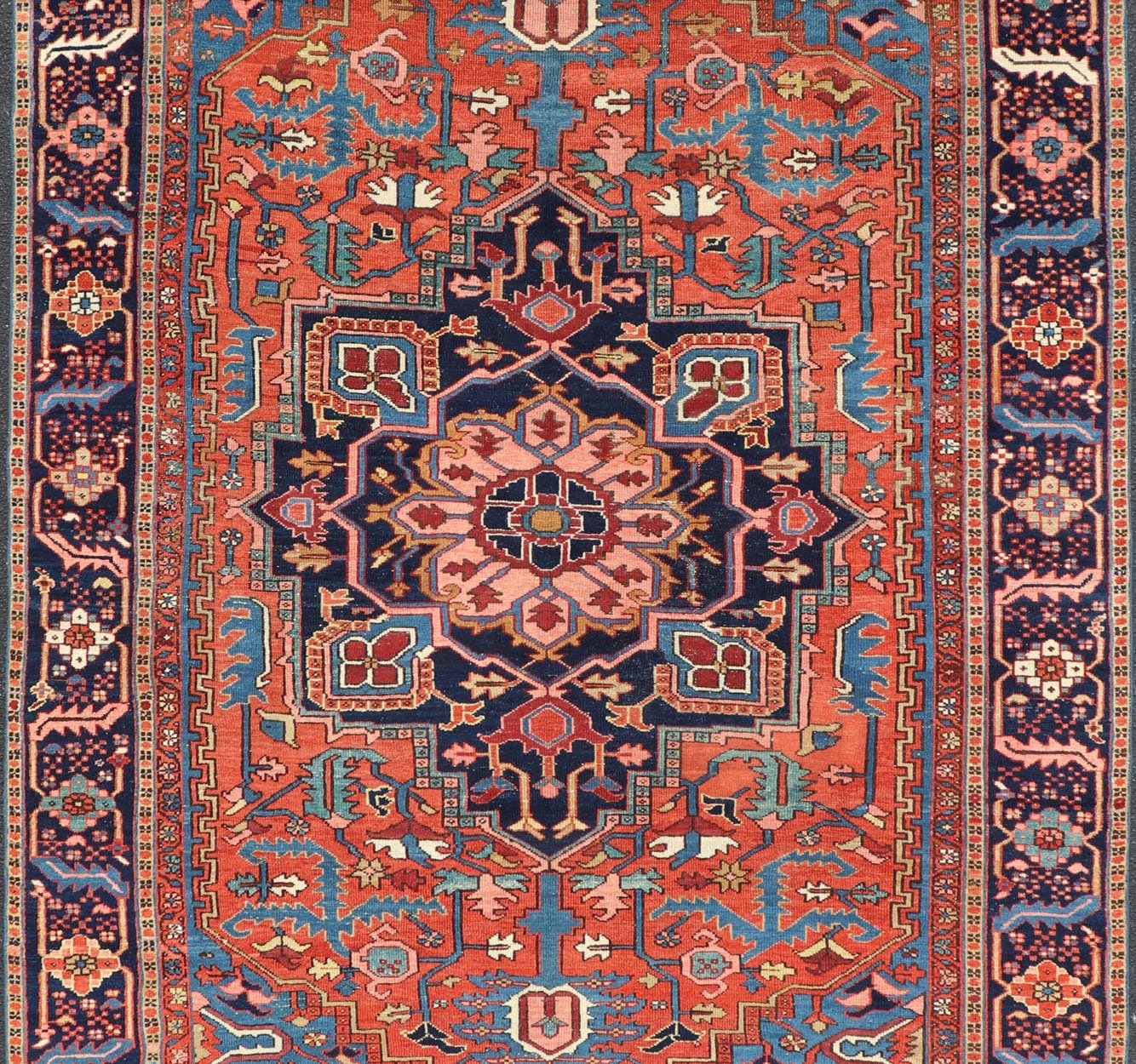 Geometric Medallion Design in Jewel Tone Antique Persian Heriz - Serapi Rug. Hand Knotted Antique Heriz - Serapi Rug, Keivan Woven Arts / rug EMB - 22162 - 15036, country of origin / type: Persian / Heriz, circa Early - 20th Century. Measures: 7'4 x 11... - Keivan Woven ArtsEMB - 22162 - 15036 - 20457Rug