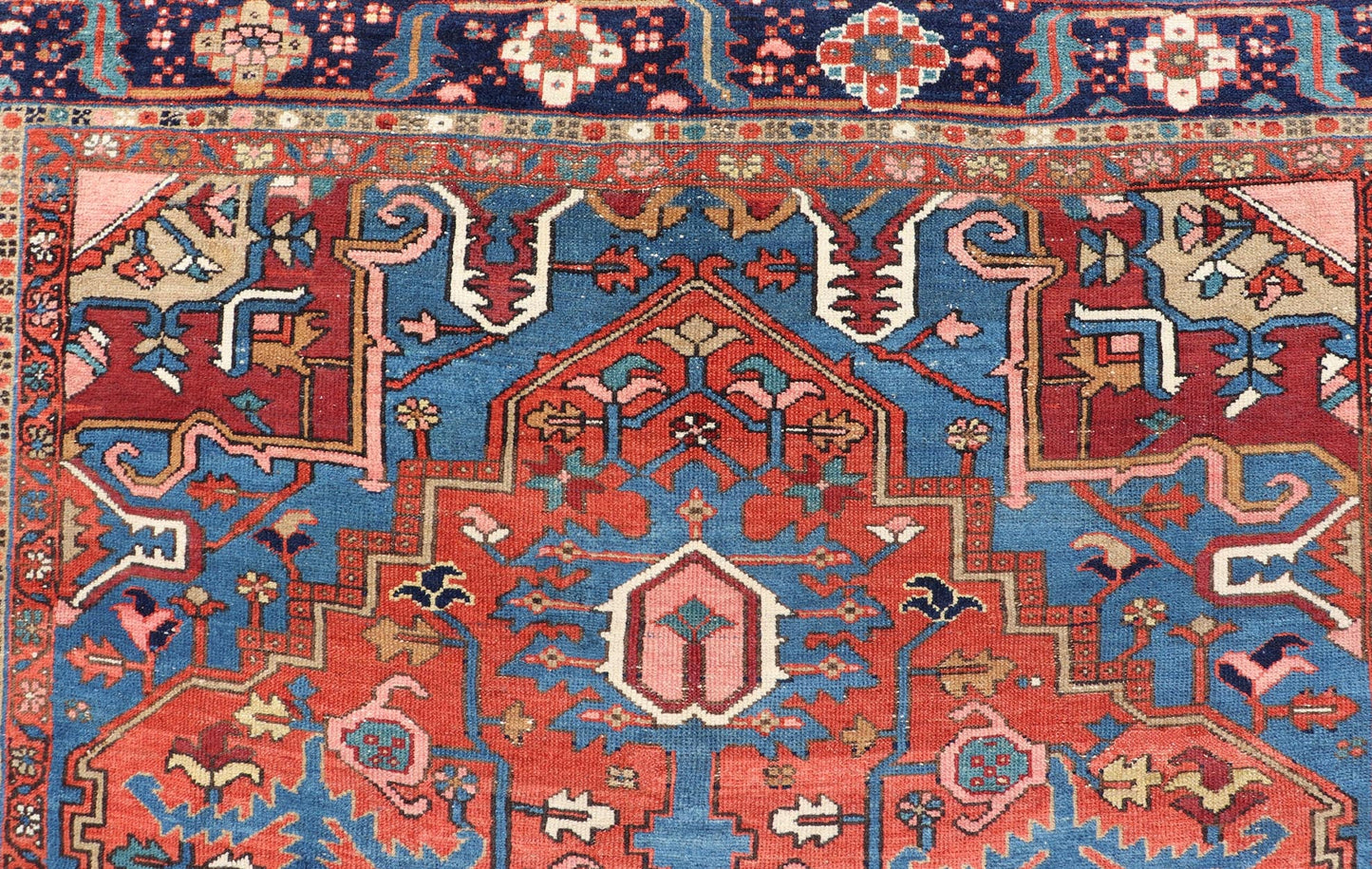 Geometric Medallion Design in Jewel Tone Antique Persian Heriz - Serapi Rug. Hand Knotted Antique Heriz - Serapi Rug, Keivan Woven Arts / rug EMB - 22162 - 15036, country of origin / type: Persian / Heriz, circa Early - 20th Century. Measures: 7'4 x 11... - Keivan Woven ArtsEMB - 22162 - 15036 - 20457