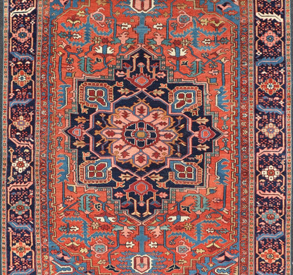 Geometric Medallion Design in Jewel Tone Antique Persian Heriz - Serapi Rug. Hand Knotted Antique Heriz - Serapi Rug, Keivan Woven Arts / rug EMB - 22162 - 15036, country of origin / type: Persian / Heriz, circa Early - 20th Century. Measures: 7'4 x 11... - Keivan Woven ArtsEMB - 22162 - 15036 - 20457