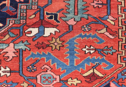 Geometric Medallion Design in Jewel Tone Antique Persian Heriz - Serapi Rug. Hand Knotted Antique Heriz - Serapi Rug, Keivan Woven Arts / rug EMB - 22162 - 15036, country of origin / type: Persian / Heriz, circa Early - 20th Century. Measures: 7'4 x 11... - Keivan Woven ArtsEMB - 22162 - 15036 - 20457Rug