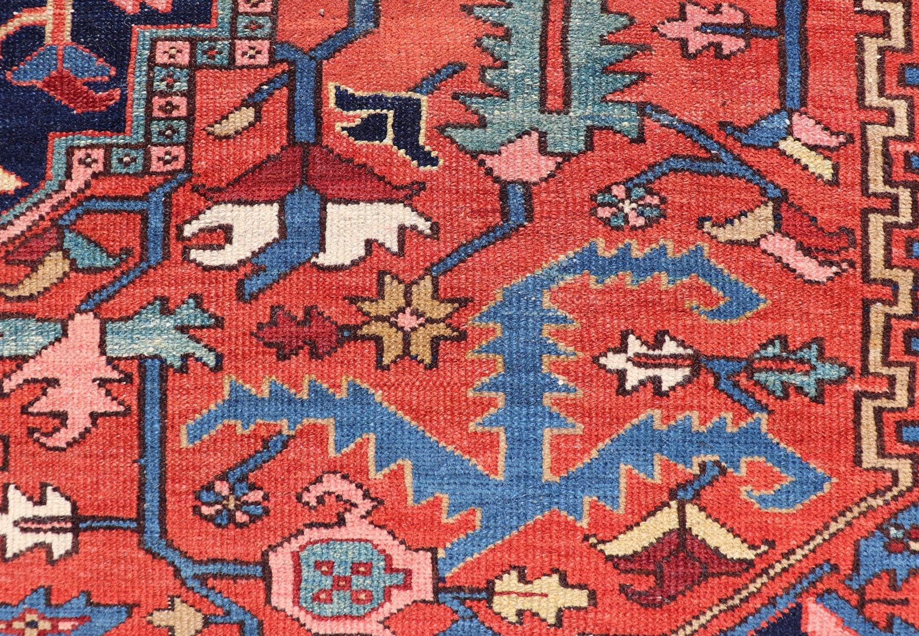 Geometric Medallion Design in Jewel Tone Antique Persian Heriz - Serapi Rug. Hand Knotted Antique Heriz - Serapi Rug, Keivan Woven Arts / rug EMB - 22162 - 15036, country of origin / type: Persian / Heriz, circa Early - 20th Century. Measures: 7'4 x 11... - Keivan Woven ArtsEMB - 22162 - 15036 - 20457