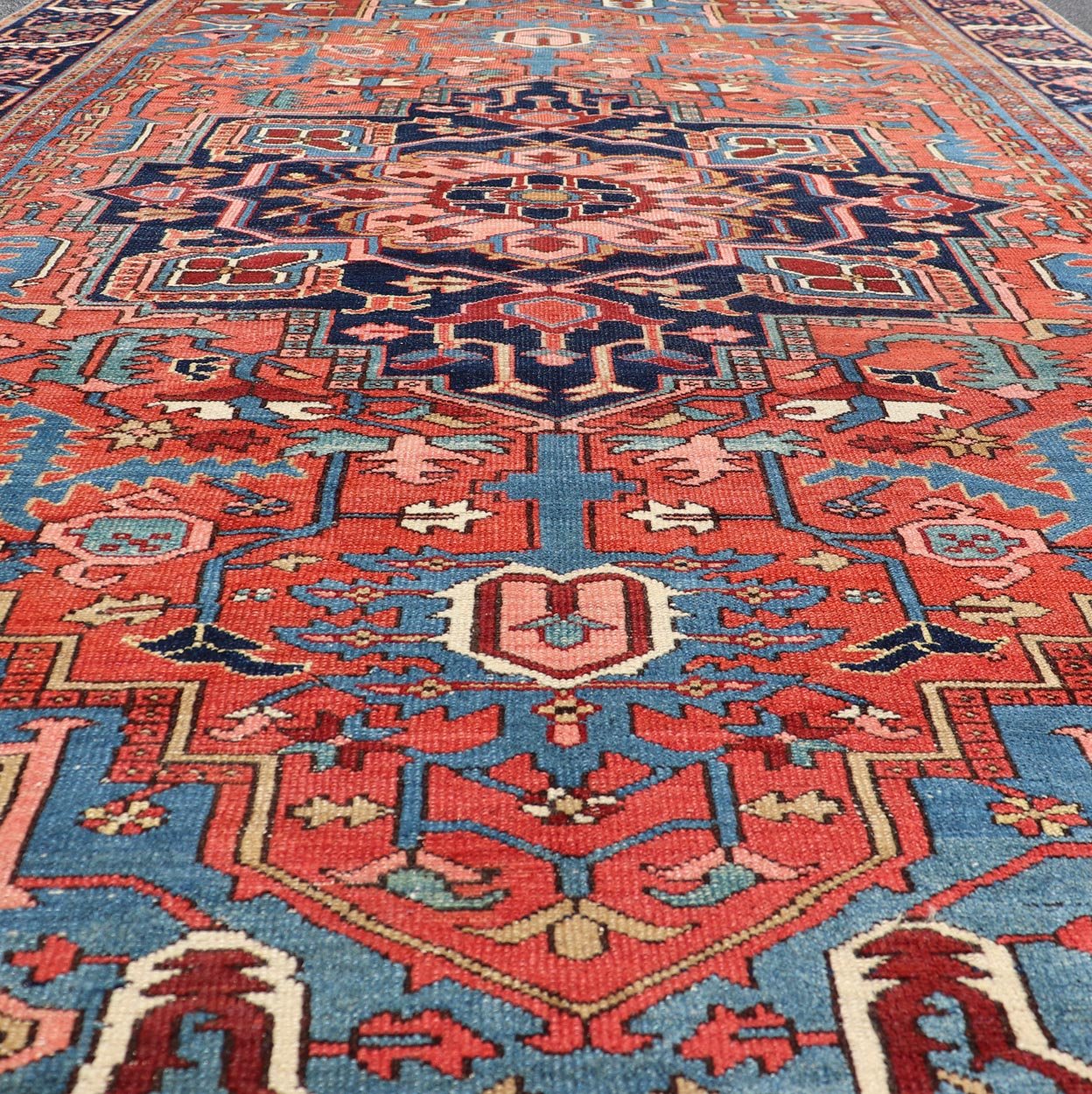 Geometric Medallion Design in Jewel Tone Antique Persian Heriz - Serapi Rug. Hand Knotted Antique Heriz - Serapi Rug, Keivan Woven Arts / rug EMB - 22162 - 15036, country of origin / type: Persian / Heriz, circa Early - 20th Century. Measures: 7'4 x 11... - Keivan Woven ArtsEMB - 22162 - 15036 - 20457