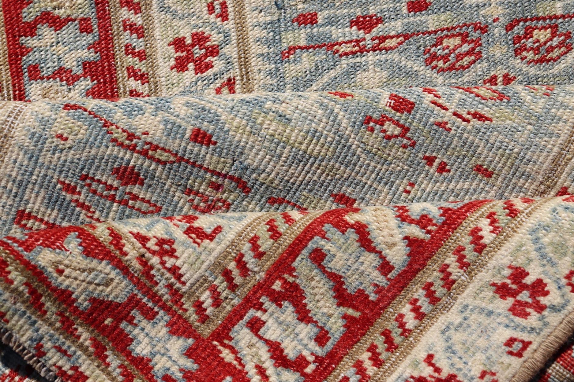 Antique Persian Sultanabad Runner with Geometric Tribal Design in Light Blue. Keivan Woven Arts/ rug EMB - 22165 - 15031, country of origin / type: Iran / Sultanabad, circa 1920 Measures: 2'7 x 7'5 This Persian Sultanabad has an all - over pattern, res... - Keivan Woven ArtsEMB - 22165 - 15031 - 20427Rug