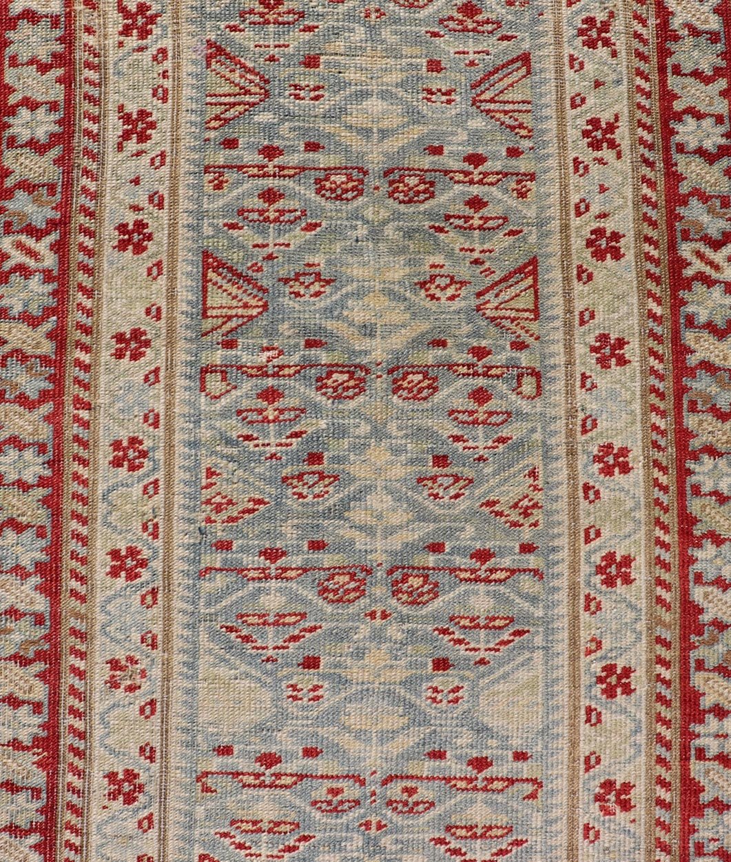 Antique Persian Sultanabad Runner with Geometric Tribal Design in Light Blue. Keivan Woven Arts/ rug EMB - 22165 - 15031, country of origin / type: Iran / Sultanabad, circa 1920 Measures: 2'7 x 7'5 This Persian Sultanabad has an all - over pattern, res... - Keivan Woven ArtsEMB - 22165 - 15031 - 20427Rug