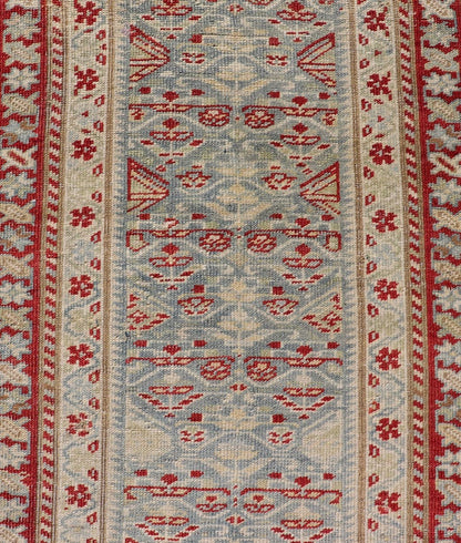 Antique Persian Sultanabad Runner with Geometric Tribal Design in Light Blue. Keivan Woven Arts/ rug EMB - 22165 - 15031, country of origin / type: Iran / Sultanabad, circa 1920 Measures: 2'7 x 7'5 This Persian Sultanabad has an all - over pattern, res... - Keivan Woven ArtsEMB - 22165 - 15031 - 20427