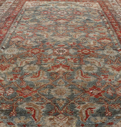 Measures: 3'9 x 5'7 Country of origin: Iran; Type: Malayer; Design: All - Over, Sub - Geometric, Floral Persian rug; Keivan Woven Arts; EMB - 22166 - 15061; Antique Persian Malayer Antique Persian Malayer with All - Over of Herati Design in Red and Blue. ... - Keivan Woven ArtsEMB - 22166 - 15061 - 20589Rug