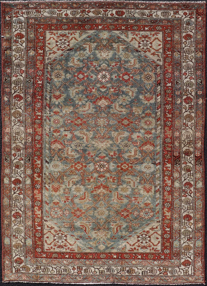 Measures: 3'9 x 5'7 Country of origin: Iran; Type: Malayer; Design: All - Over, Sub - Geometric, Floral Persian rug; Keivan Woven Arts; EMB - 22166 - 15061; Antique Persian Malayer Antique Persian Malayer with All - Over of Herati Design in Red and Blue. ... - Keivan Woven ArtsEMB - 22166 - 15061 - 20589Rug