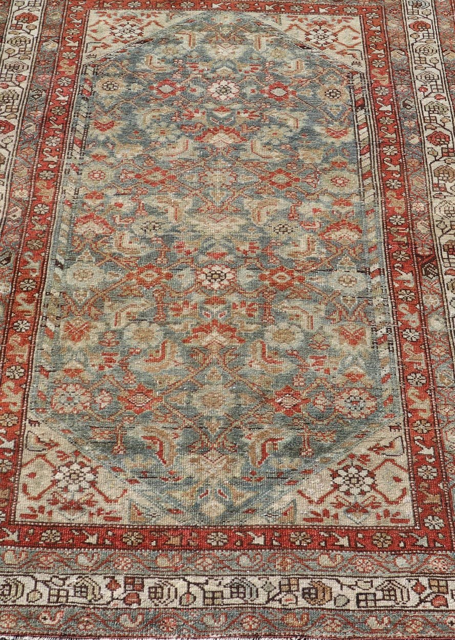 Measures: 3'9 x 5'7 Country of origin: Iran; Type: Malayer; Design: All - Over, Sub - Geometric, Floral Persian rug; Keivan Woven Arts; EMB - 22166 - 15061; Antique Persian Malayer Antique Persian Malayer with All - Over of Herati Design in Red and Blue. ... - Keivan Woven ArtsEMB - 22166 - 15061 - 20589Rug