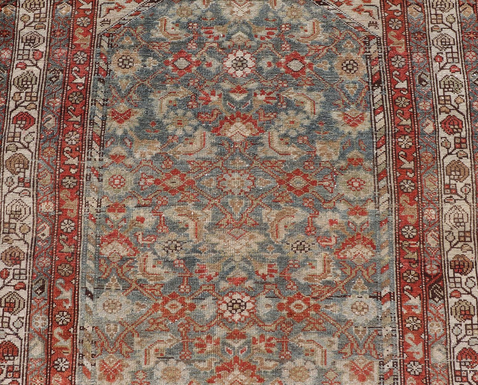Measures: 3'9 x 5'7 Country of origin: Iran; Type: Malayer; Design: All - Over, Sub - Geometric, Floral Persian rug; Keivan Woven Arts; EMB - 22166 - 15061; Antique Persian Malayer Antique Persian Malayer with All - Over of Herati Design in Red and Blue. ... - Keivan Woven ArtsEMB - 22166 - 15061 - 20589