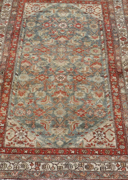Measures: 3'9 x 5'7 Country of origin: Iran; Type: Malayer; Design: All - Over, Sub - Geometric, Floral Persian rug; Keivan Woven Arts; EMB - 22166 - 15061; Antique Persian Malayer Antique Persian Malayer with All - Over of Herati Design in Red and Blue. ... - Keivan Woven ArtsEMB - 22166 - 15061 - 20589