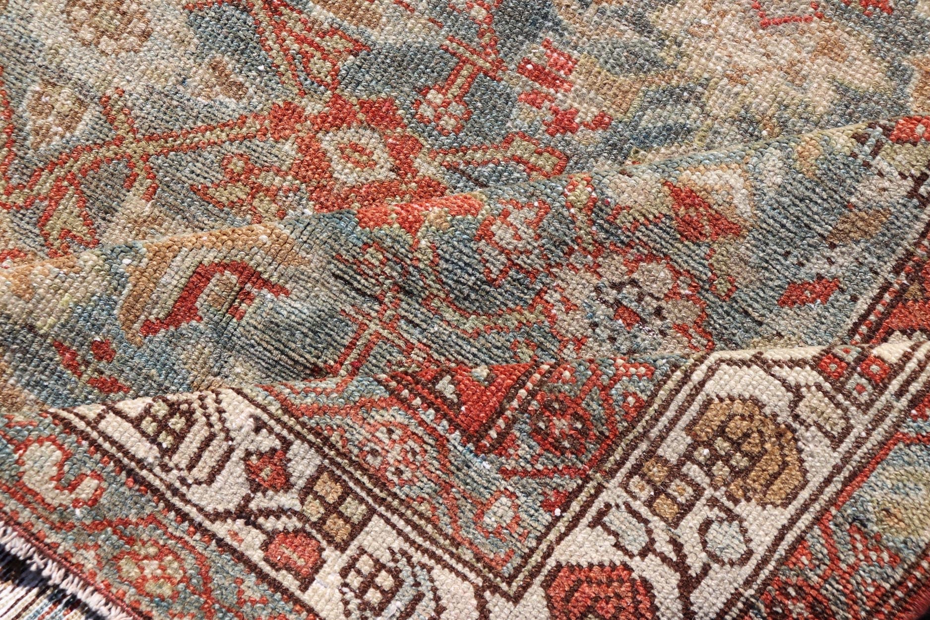 Measures: 3'9 x 5'7 Country of origin: Iran; Type: Malayer; Design: All - Over, Sub - Geometric, Floral Persian rug; Keivan Woven Arts; EMB - 22166 - 15061; Antique Persian Malayer Antique Persian Malayer with All - Over of Herati Design in Red and Blue. ... - Keivan Woven ArtsEMB - 22166 - 15061 - 20589