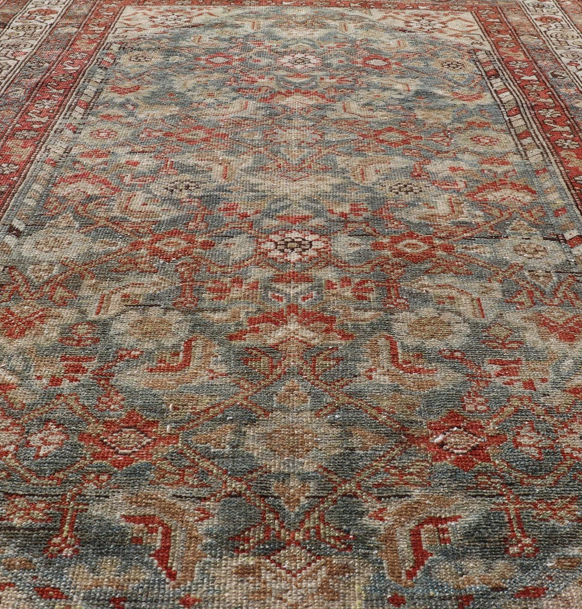 Measures: 3'9 x 5'7 Country of origin: Iran; Type: Malayer; Design: All - Over, Sub - Geometric, Floral Persian rug; Keivan Woven Arts; EMB - 22166 - 15061; Antique Persian Malayer Antique Persian Malayer with All - Over of Herati Design in Red and Blue. ... - Keivan Woven ArtsEMB - 22166 - 15061 - 20589