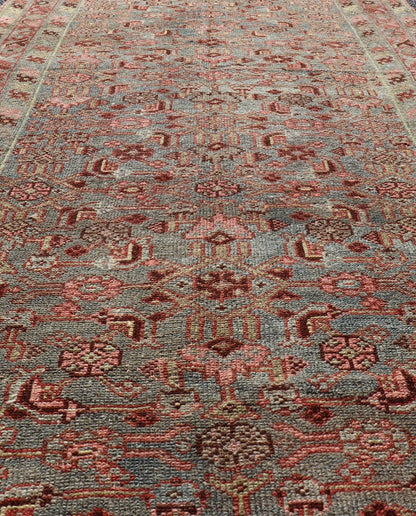 Measures: 3'2 x 6'3 Antique Persian Kurdish Rug in Blue, Green, Brown, and Soft Red. Keivan Woven Arts / rug EMB - 22168 - 15032, Keivan Woven Arts / country of origin / type: Iran / Kurdish, circa 1900. This antique distressed Kurdish tribal ru... - Keivan Woven ArtsEMB - 22168 - 15032 - 20433Rug