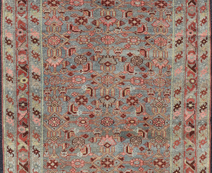 Measures: 3'2 x 6'3 Antique Persian Kurdish Rug in Blue, Green, Brown, and Soft Red. Keivan Woven Arts / rug EMB - 22168 - 15032, Keivan Woven Arts / country of origin / type: Iran / Kurdish, circa 1900. This antique distressed Kurdish tribal ru... - Keivan Woven ArtsEMB - 22168 - 15032 - 20433