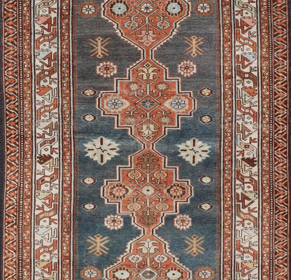 Antique Persian Hamadan Rug with Central Sub - Geometric Medallion In Blue - Gray. Keivan Woven Arts; rug EMB - 22170 - 15064; country of origin / type: Persian / Hamadan, circa 1920. Measures: 4'1 x 6'6 This antique Persian Hamadan rug features a layere... - Keivan Woven ArtsEMB - 22170 - 15064 - 20607