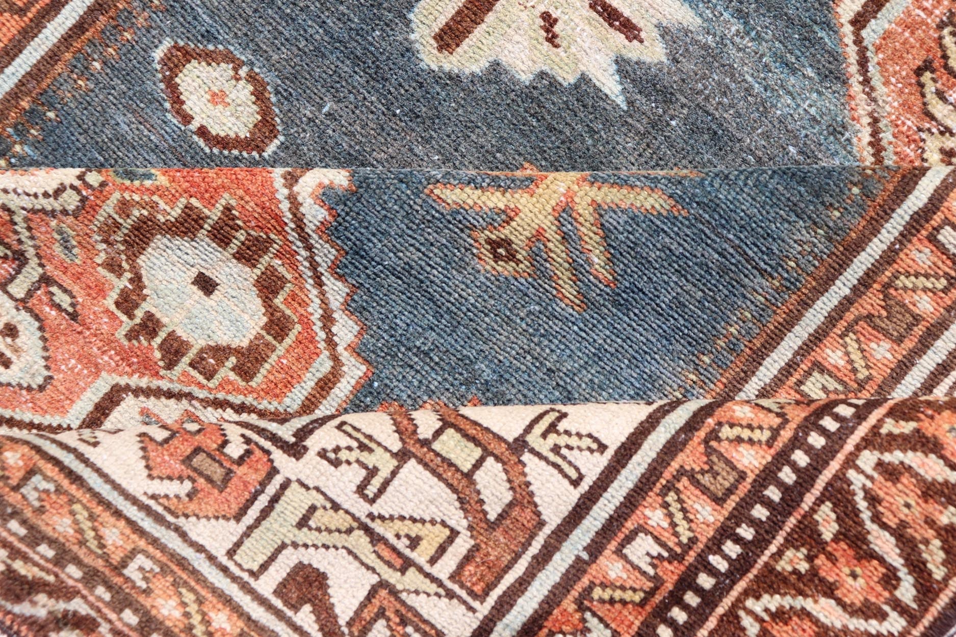 Antique Persian Hamadan Rug with Central Sub - Geometric Medallion In Blue - Gray. Keivan Woven Arts; rug EMB - 22170 - 15064; country of origin / type: Persian / Hamadan, circa 1920. Measures: 4'1 x 6'6 This antique Persian Hamadan rug features a layere... - Keivan Woven ArtsEMB - 22170 - 15064 - 20607