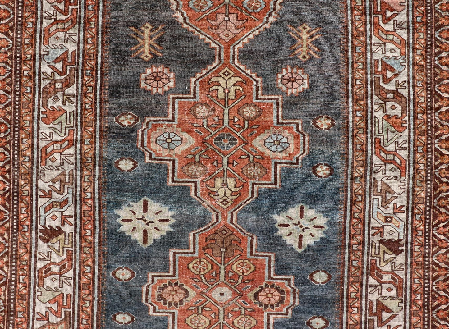 Antique Persian Hamadan Rug with Central Sub - Geometric Medallion In Blue - Gray. Keivan Woven Arts; rug EMB - 22170 - 15064; country of origin / type: Persian / Hamadan, circa 1920. Measures: 4'1 x 6'6 This antique Persian Hamadan rug features a layere... - Keivan Woven ArtsEMB - 22170 - 15064 - 20607