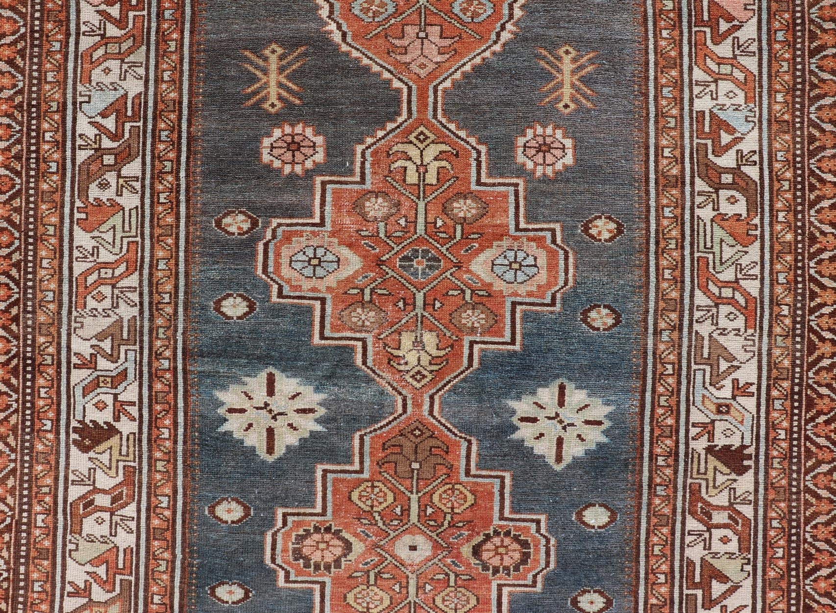 Antique Persian Hamadan Rug with Central Sub - Geometric Medallion In Blue - Gray. Keivan Woven Arts; rug EMB - 22170 - 15064; country of origin / type: Persian / Hamadan, circa 1920. Measures: 4'1 x 6'6 This antique Persian Hamadan rug features a layere... - Keivan Woven ArtsEMB - 22170 - 15064 - 20607