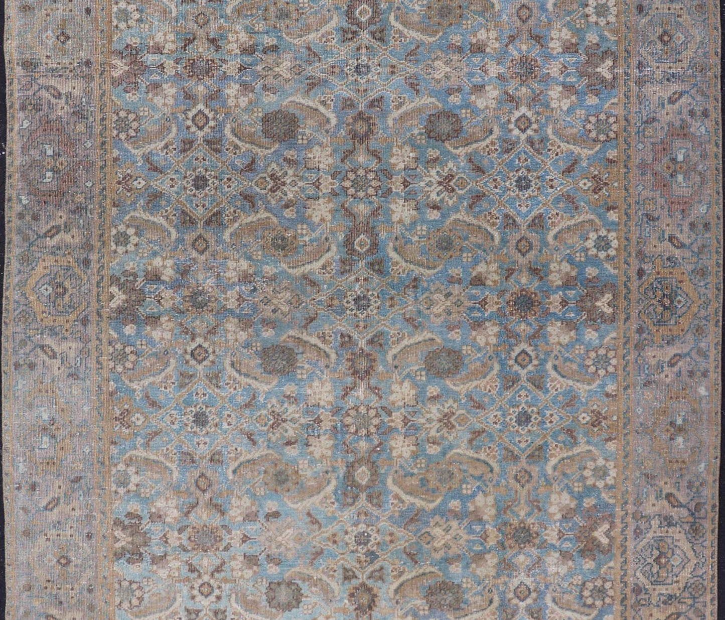 Antique Persian Sultanabad In Floral All - Over Design in Light Blue With Tan. Country of Origin: Iran; Type: Mahal; Design: All - Over, Medallion, floral motifs; Keivan Woven Arts: rug EMB - 22171 - 15053; Mahal Rug. Measures: 5'0 x 8'2 This antique Pe... - Keivan Woven ArtsEMB - 22171 - 15053 - 20553Rug