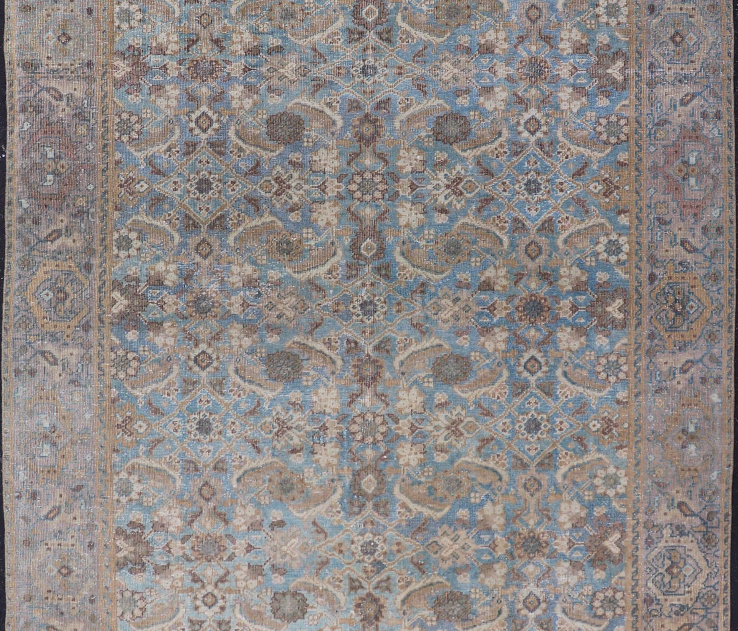 Antique Persian Sultanabad In Floral All - Over Design in Light Blue With Tan. Country of Origin: Iran; Type: Mahal; Design: All - Over, Medallion, floral motifs; Keivan Woven Arts: rug EMB - 22171 - 15053; Mahal Rug. Measures: 5'0 x 8'2 This antique Pe... - Keivan Woven ArtsEMB - 22171 - 15053 - 20553Rug
