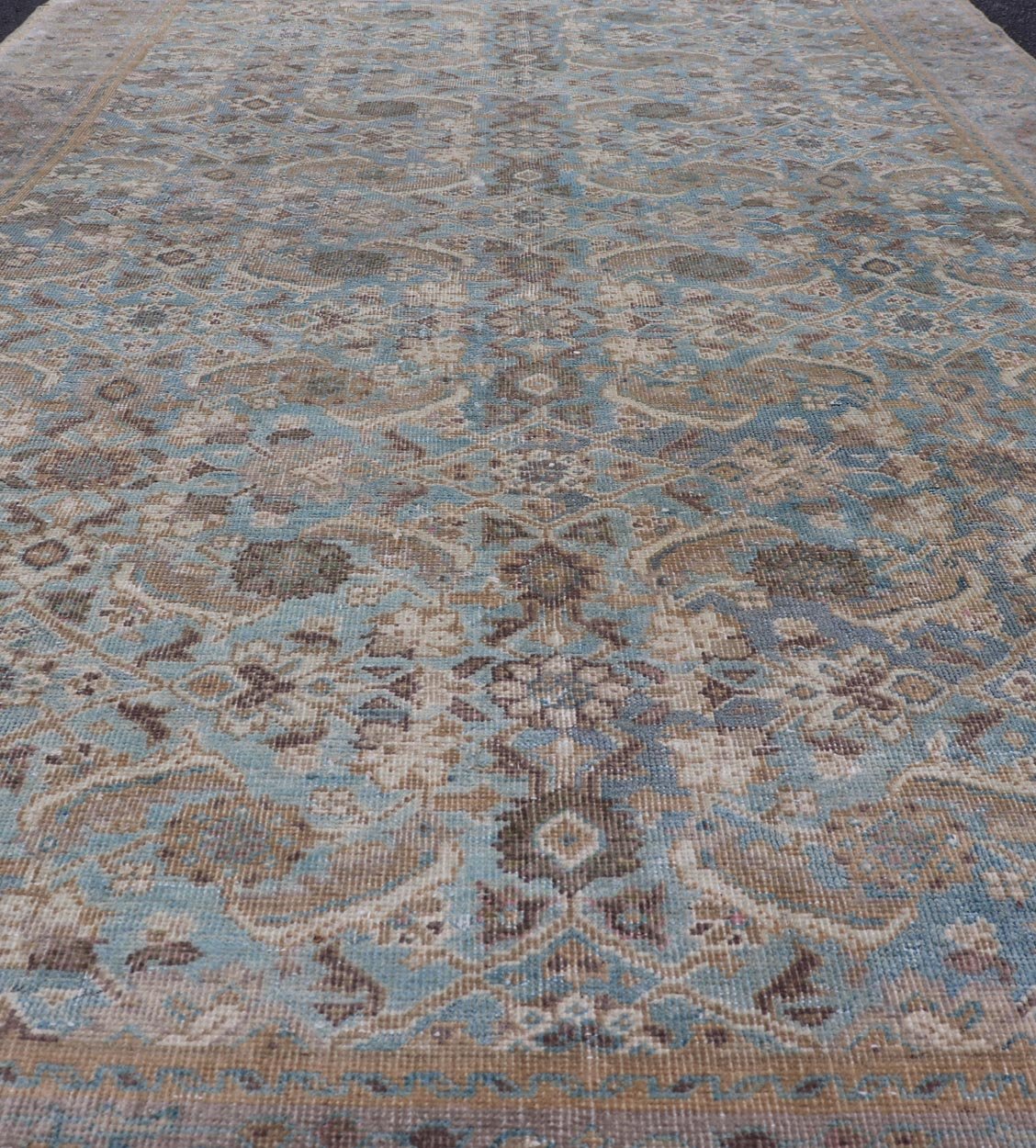 Antique Persian Sultanabad In Floral All - Over Design in Light Blue With Tan. Country of Origin: Iran; Type: Mahal; Design: All - Over, Medallion, floral motifs; Keivan Woven Arts: rug EMB - 22171 - 15053; Mahal Rug. Measures: 5'0 x 8'2 This antique Pe... - Keivan Woven ArtsEMB - 22171 - 15053 - 20553Rug