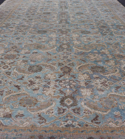 Antique Persian Sultanabad In Floral All - Over Design in Light Blue With Tan. Country of Origin: Iran; Type: Mahal; Design: All - Over, Medallion, floral motifs; Keivan Woven Arts: rug EMB - 22171 - 15053; Mahal Rug. Measures: 5'0 x 8'2 This antique Pe... - Keivan Woven ArtsEMB - 22171 - 15053 - 20553Rug