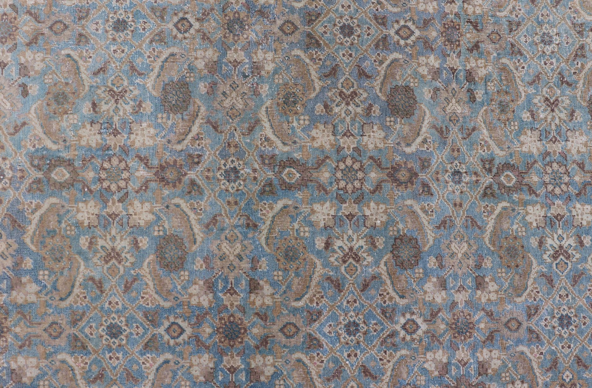Antique Persian Sultanabad In Floral All - Over Design in Light Blue With Tan. Country of Origin: Iran; Type: Mahal; Design: All - Over, Medallion, floral motifs; Keivan Woven Arts: rug EMB - 22171 - 15053; Mahal Rug. Measures: 5'0 x 8'2 This antique Pe... - Keivan Woven ArtsEMB - 22171 - 15053 - 20553Rug