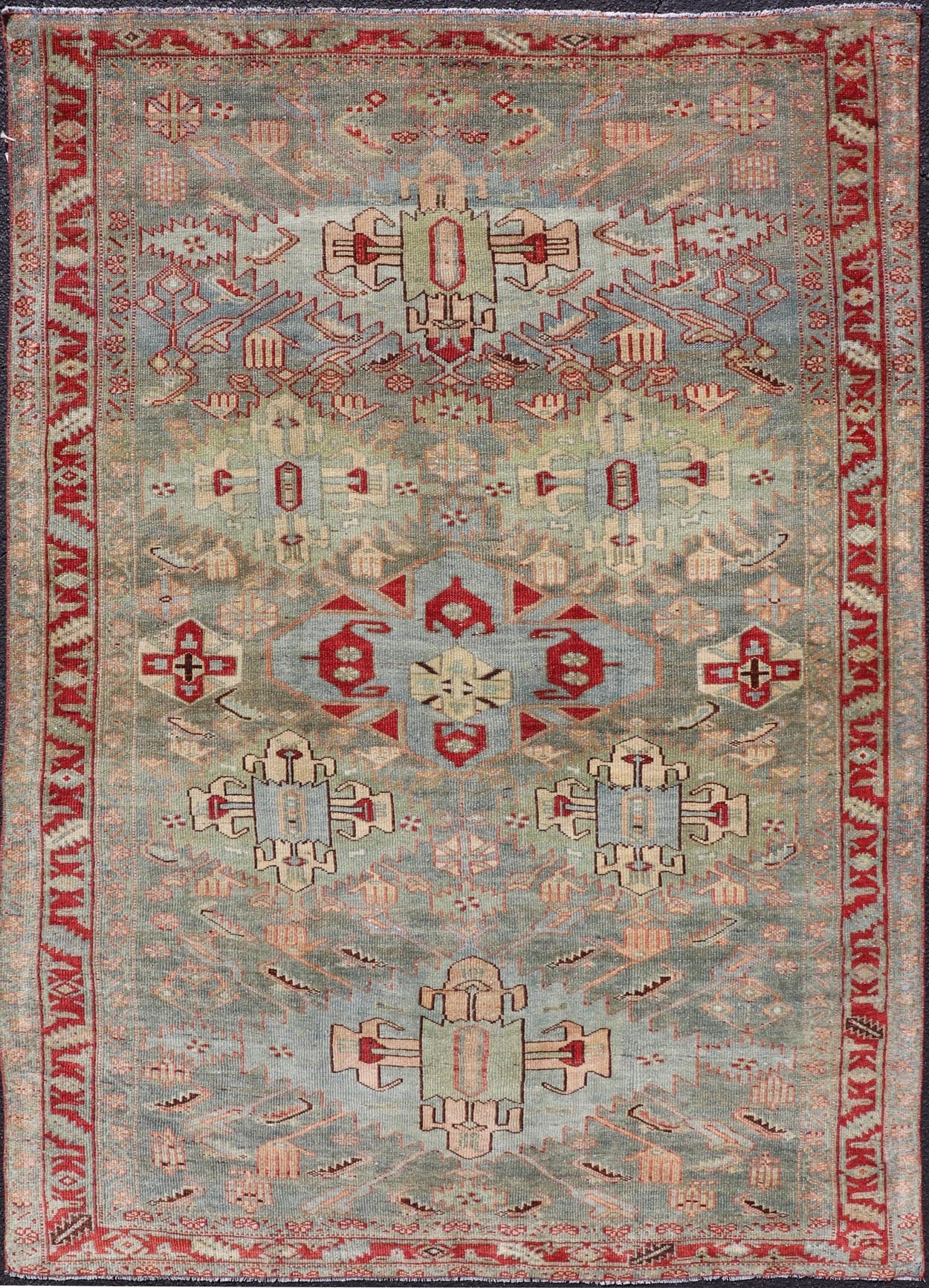 Antique Sultanabad Rug with Medallions in Red, Greenish - Blue, Cream and Peach. Keivan Woven Arts/ rug/ EMB - 22172 - 15033, Sultanabad Rug, Early 20th century Persian. Measures: 5'0 x 7'7 With brilliant and well kept original colors, this fine ... - Keivan Woven ArtsEMB - 22172 - 15033 - 20439