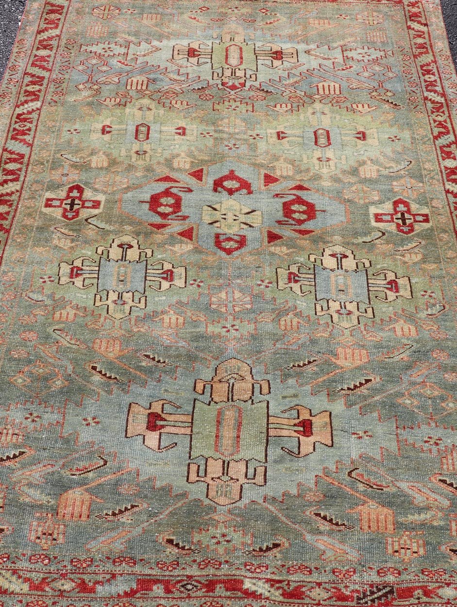 Antique Sultanabad Rug with Medallions in Red, Greenish - Blue, Cream and Peach. Keivan Woven Arts/ rug/ EMB - 22172 - 15033, Sultanabad Rug, Early 20th century Persian. Measures: 5'0 x 7'7 With brilliant and well kept original colors, this fine ... - Keivan Woven ArtsEMB - 22172 - 15033 - 20439