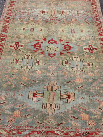 Antique Sultanabad Rug with Medallions in Red, Greenish - Blue, Cream and Peach. Keivan Woven Arts/ rug/ EMB - 22172 - 15033, Sultanabad Rug, Early 20th century Persian. Measures: 5'0 x 7'7 With brilliant and well kept original colors, this fine ... - Keivan Woven ArtsEMB - 22172 - 15033 - 20439