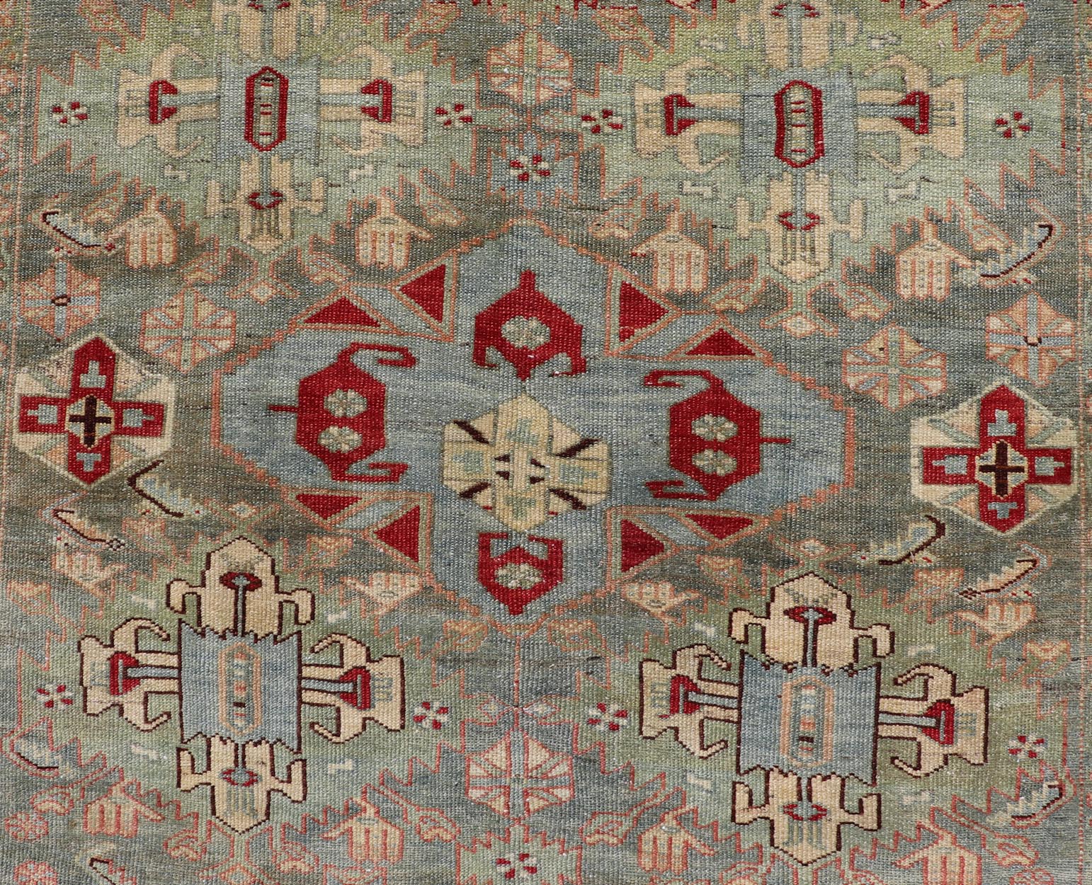 Antique Sultanabad Rug with Medallions in Red, Greenish - Blue, Cream and Peach. Keivan Woven Arts/ rug/ EMB - 22172 - 15033, Sultanabad Rug, Early 20th century Persian. Measures: 5'0 x 7'7 With brilliant and well kept original colors, this fine ... - Keivan Woven ArtsEMB - 22172 - 15033 - 20439