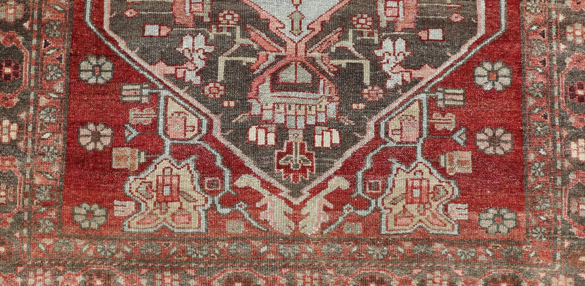Antique Persian Hamadan Rug with Colorful Geometric Medallion. Keivan Woven Arts / rug EMB - 22173 - 15034, country of origin / type: Iran / Hamadan, circa 1920. Measures: 3'6 x 6'6 - Keivan Woven ArtsEMB - 22173 - 15034 - 20445Rug