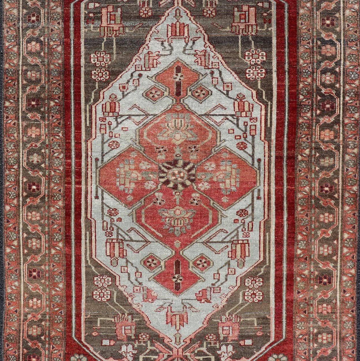 Antique Persian Hamadan Rug with Colorful Geometric Medallion. Keivan Woven Arts / rug EMB - 22173 - 15034, country of origin / type: Iran / Hamadan, circa 1920. Measures: 3'6 x 6'6 - Keivan Woven ArtsEMB - 22173 - 15034 - 20445Rug