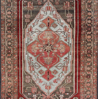 Antique Persian Hamadan Rug with Colorful Geometric Medallion. Keivan Woven Arts / rug EMB - 22173 - 15034, country of origin / type: Iran / Hamadan, circa 1920. Measures: 3'6 x 6'6 - Keivan Woven ArtsEMB - 22173 - 15034 - 20445Rug