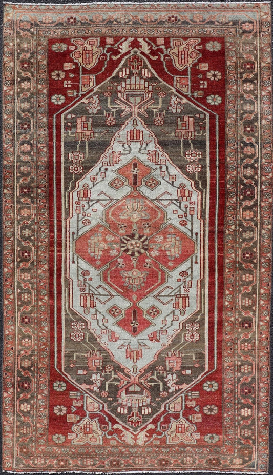 Antique Persian Hamadan Rug with Colorful Geometric Medallion. Keivan Woven Arts / rug EMB - 22173 - 15034, country of origin / type: Iran / Hamadan, circa 1920. Measures: 3'6 x 6'6 - Keivan Woven ArtsEMB - 22173 - 15034 - 20445