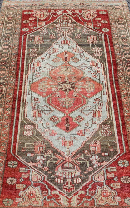Antique Persian Hamadan Rug with Colorful Geometric Medallion. Keivan Woven Arts / rug EMB - 22173 - 15034, country of origin / type: Iran / Hamadan, circa 1920. Measures: 3'6 x 6'6 - Keivan Woven ArtsEMB - 22173 - 15034 - 20445Rug