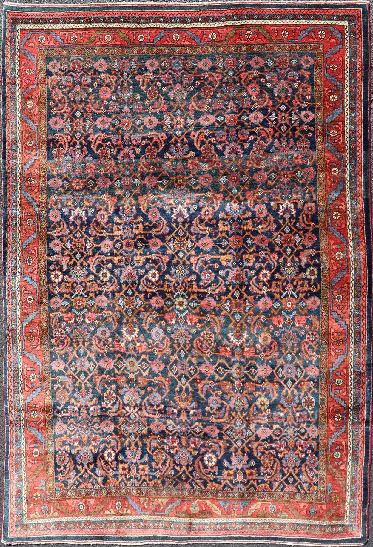 Antique Large Persian Bidjar Rug with All - Over Design in Red and Blue. Keivan Woven Arts / rug EMB - 22174, Keivan Woven Arts / country of origin / type: Iran / Bidjar, circa 1910 Measures: 4'9 x 7'2 This magnificent early 20th century antique Per... - Keivan Woven ArtsEMB - 22174 - 15054 - 20559Rug