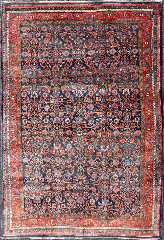 Antique Large Persian Bidjar Rug with All - Over Design in Red and Blue. Keivan Woven Arts / rug EMB - 22174, Keivan Woven Arts / country of origin / type: Iran / Bidjar, circa 1910 Measures: 4'9 x 7'2 This magnificent early 20th century antique Per... - Keivan Woven ArtsEMB - 22174 - 15054 - 20559Rug