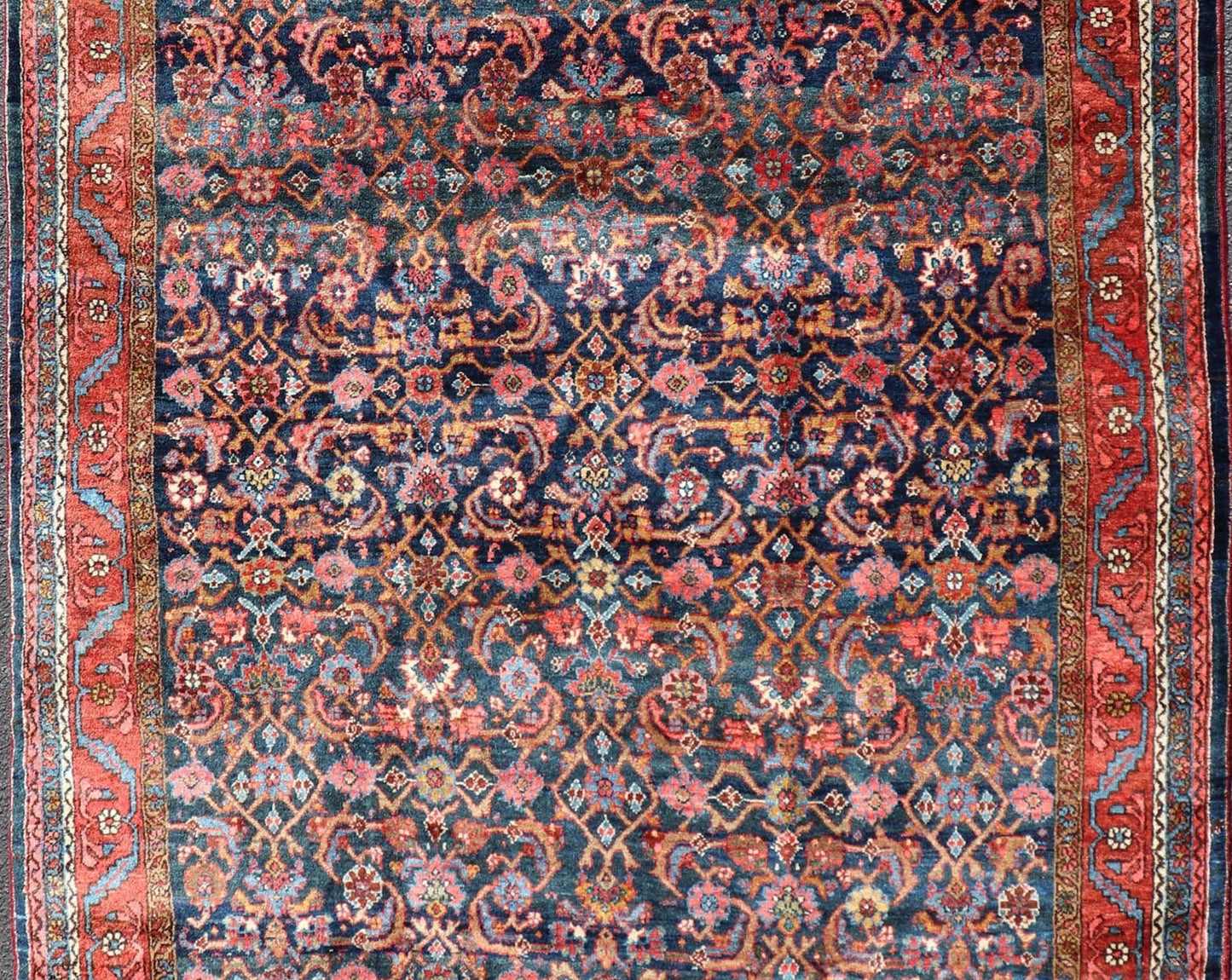 Antique Large Persian Bidjar Rug with All - Over Design in Red and Blue. Keivan Woven Arts / rug EMB - 22174, Keivan Woven Arts / country of origin / type: Iran / Bidjar, circa 1910 Measures: 4'9 x 7'2 This magnificent early 20th century antique Per... - Keivan Woven ArtsEMB - 22174 - 15054 - 20559Rug