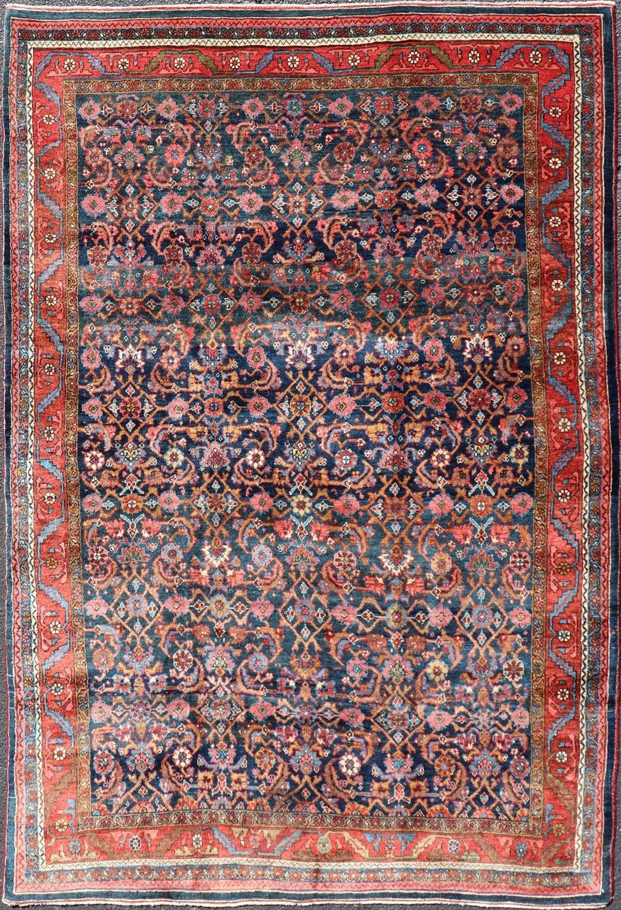 Antique Large Persian Bidjar Rug with All - Over Design in Red and Blue. Keivan Woven Arts / rug EMB - 22174, Keivan Woven Arts / country of origin / type: Iran / Bidjar, circa 1910 Measures: 4'9 x 7'2 This magnificent early 20th century antique Per... - Keivan Woven ArtsEMB - 22174 - 15054 - 20559