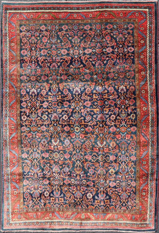 Antique Large Persian Bidjar Rug with All - Over Design in Red and Blue. Keivan Woven Arts / rug EMB - 22174, Keivan Woven Arts / country of origin / type: Iran / Bidjar, circa 1910 Measures: 4'9 x 7'2 This magnificent early 20th century antique Per... - Keivan Woven ArtsEMB - 22174 - 15054 - 20559