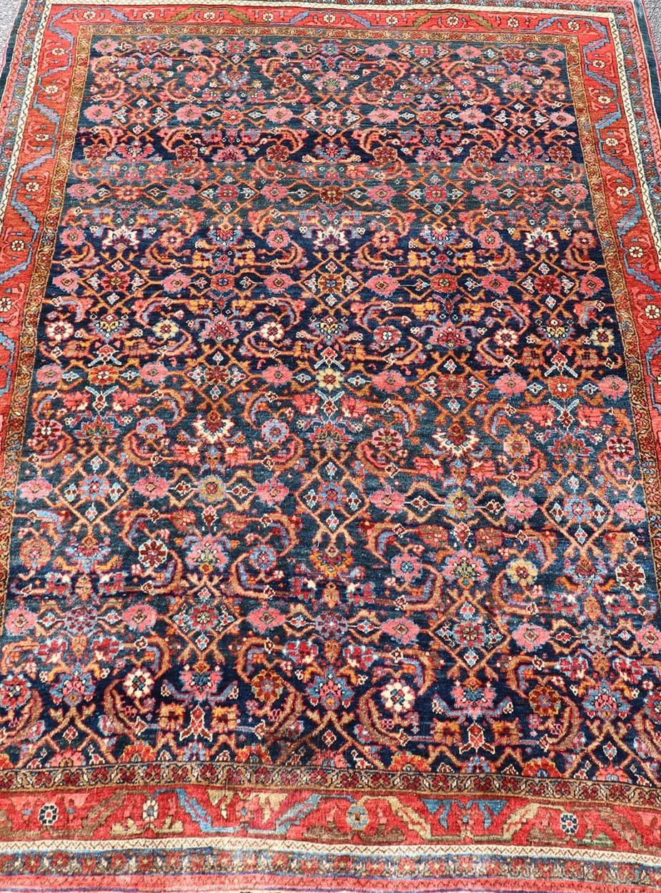 Antique Large Persian Bidjar Rug with All - Over Design in Red and Blue. Keivan Woven Arts / rug EMB - 22174, Keivan Woven Arts / country of origin / type: Iran / Bidjar, circa 1910 Measures: 4'9 x 7'2 This magnificent early 20th century antique Per... - Keivan Woven ArtsEMB - 22174 - 15054 - 20559