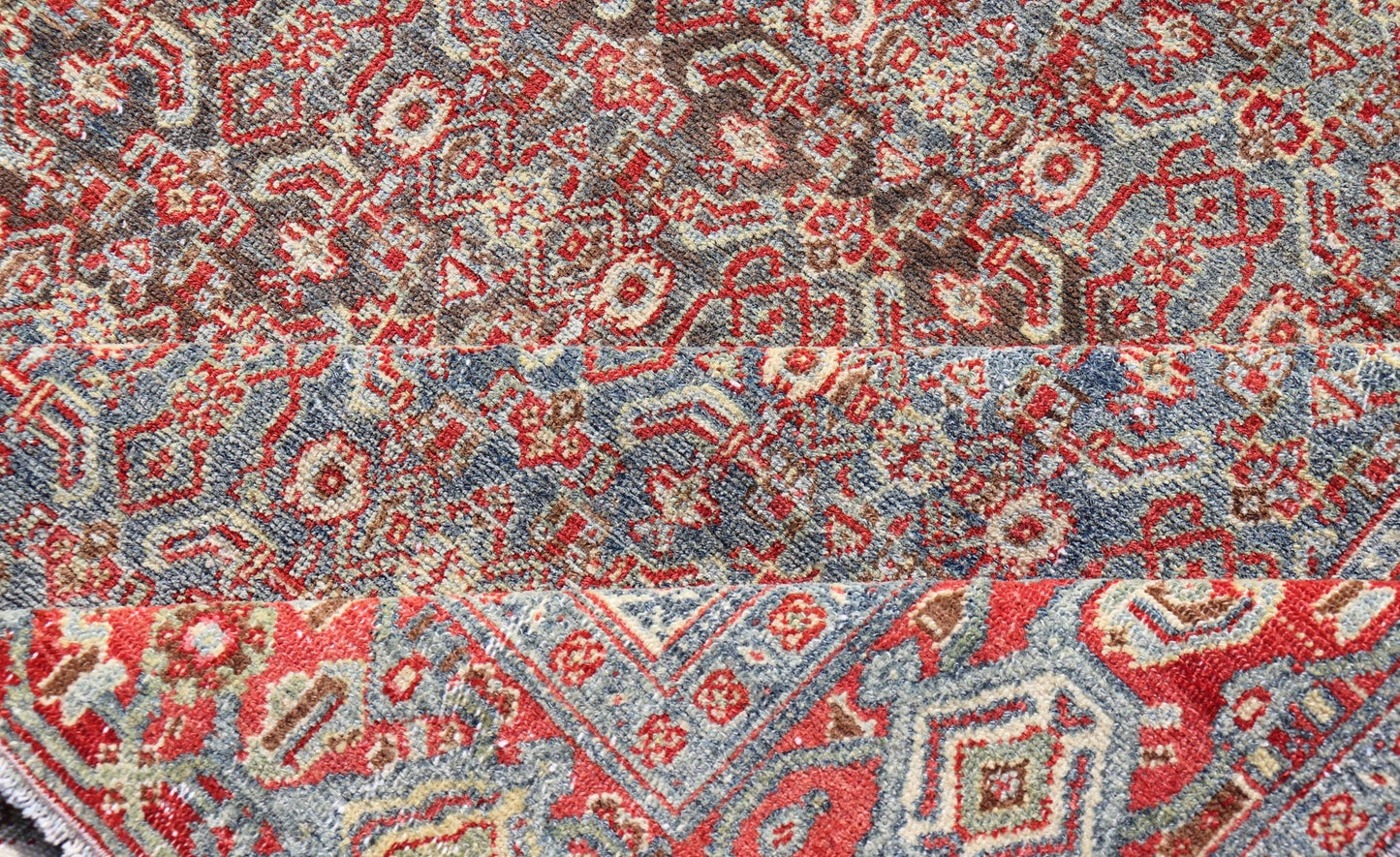 Measures: 4'2 x 6'2 Fine Antique Persian Senneh Rug with Herati Geometric Design in Background. Keivan Woven Arts / rug EMB - 22175 - 15035, country of origin / type: Iran / Senneh, circa 1910. This incredibly fine antique Persian Senneh rug was... - Keivan Woven ArtsEMB - 22175 - 15035 - 20451Rug