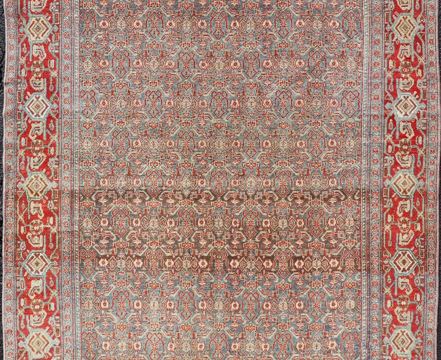 Measures: 4'2 x 6'2 Fine Antique Persian Senneh Rug with Herati Geometric Design in Background. Keivan Woven Arts / rug EMB - 22175 - 15035, country of origin / type: Iran / Senneh, circa 1910. This incredibly fine antique Persian Senneh rug was... - Keivan Woven ArtsEMB - 22175 - 15035 - 20451