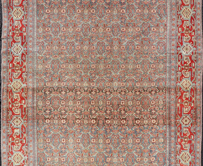 Measures: 4'2 x 6'2 Fine Antique Persian Senneh Rug with Herati Geometric Design in Background. Keivan Woven Arts / rug EMB - 22175 - 15035, country of origin / type: Iran / Senneh, circa 1910. This incredibly fine antique Persian Senneh rug was... - Keivan Woven ArtsEMB - 22175 - 15035 - 20451