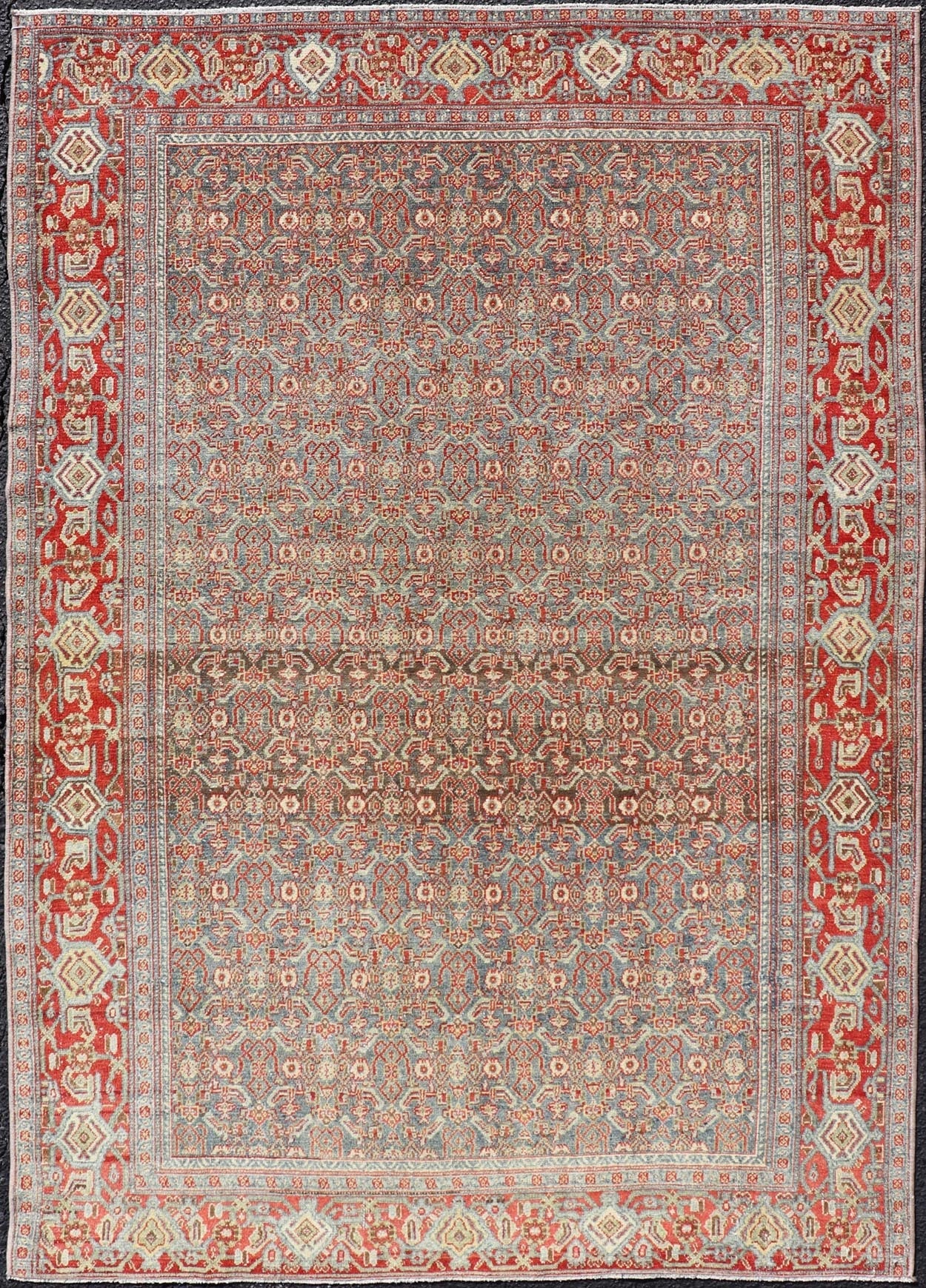 Measures: 4'2 x 6'2 Fine Antique Persian Senneh Rug with Herati Geometric Design in Background. Keivan Woven Arts / rug EMB - 22175 - 15035, country of origin / type: Iran / Senneh, circa 1910. This incredibly fine antique Persian Senneh rug was... - Keivan Woven ArtsEMB - 22175 - 15035 - 20451