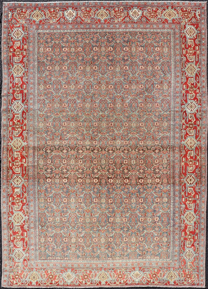 Measures: 4'2 x 6'2 Fine Antique Persian Senneh Rug with Herati Geometric Design in Background. Keivan Woven Arts / rug EMB - 22175 - 15035, country of origin / type: Iran / Senneh, circa 1910. This incredibly fine antique Persian Senneh rug was... - Keivan Woven ArtsEMB - 22175 - 15035 - 20451